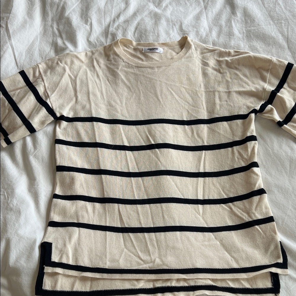 Striped Cream and Black Sweater
